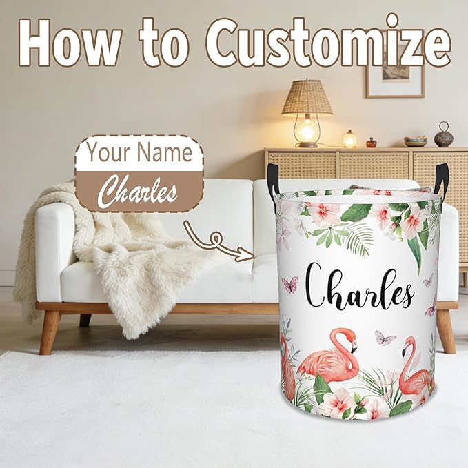 Custom Name Laundry Basket, Personalized Collapsible Laundry Hamper with Name for Bathroom Bedrooms, Customized Dirty Clothes Hamper Storage Basket Gifts for Kids Boys Girls Baby Men Women
