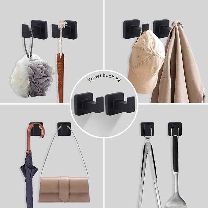 5 Pieces Black Bathroom Hardware Set,Wall Mounted 23.6 inch Towel Bar Set Matte Black,Towel Rack Set,Toilet Paper Holder,Matte Black Bathroom Accessories Set