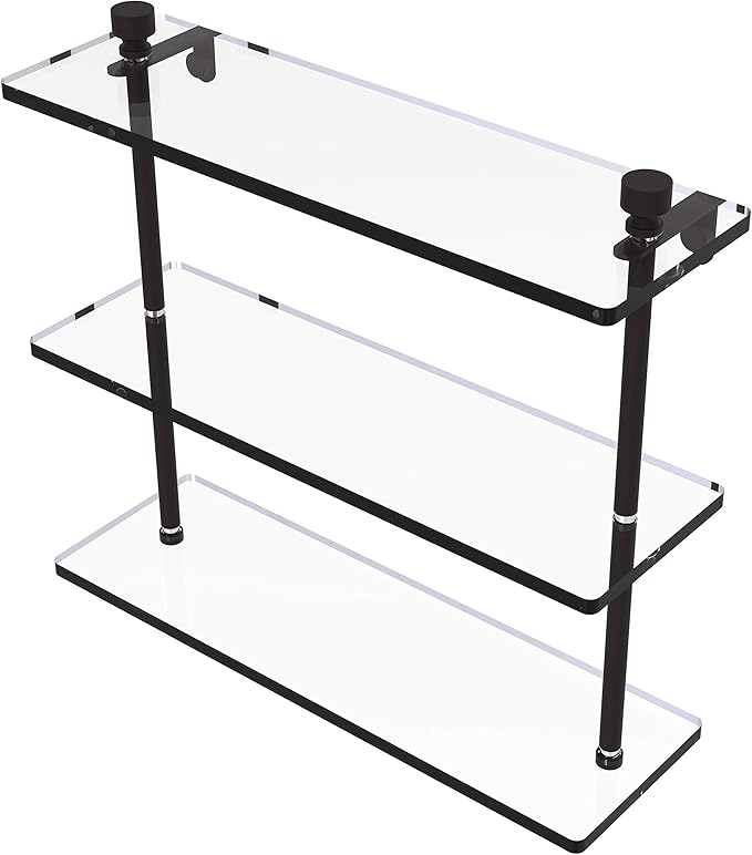 Allied Brass FT-5/16 Foxtrot Collection 16 Inch Triple Tiered Glass Shelf, Oil Rubbed Bronze