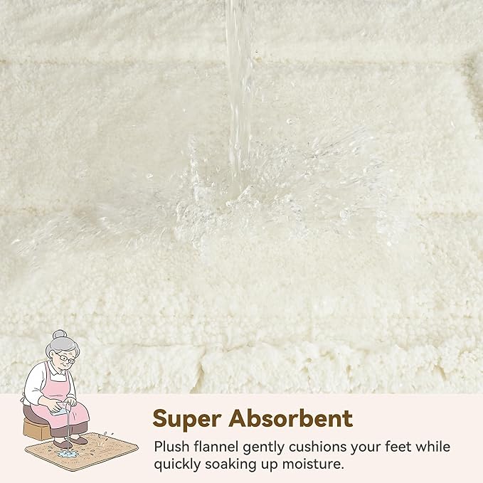 GRANNY SAYS Bathroom Rugs and Mats, 16" x 24" Non-Slip Bath Mat for Bathroom, Super Soft Absorbent Microfiber Bath Rug, Machine Washable and Dry, Small Cream White Rug for Shower, Tub and Bath Floor
