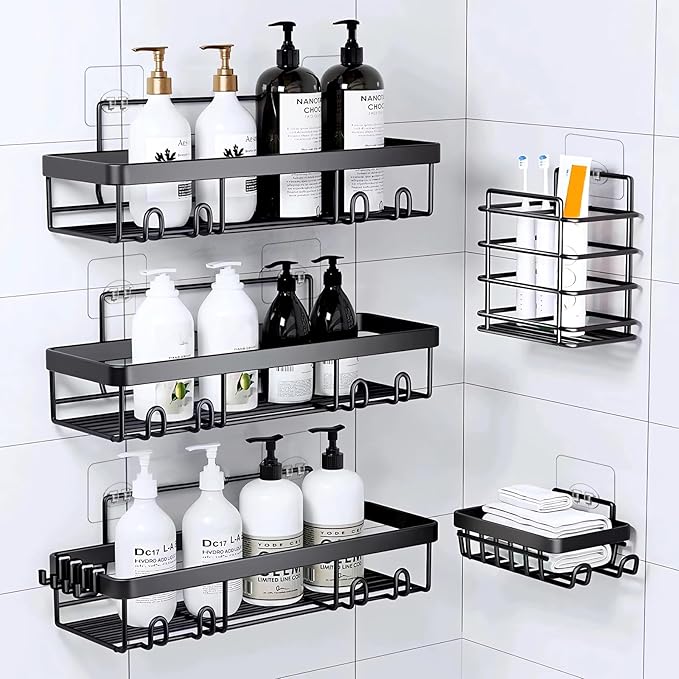 Shower Caddy Adhesive Single Hooks for Replacement, Shower Holder Organizer Self Adhesive Wall Hooks for Bathroom Corner Shelf Basket Soap Dish (Transparent-14Pack 1 Hooks)