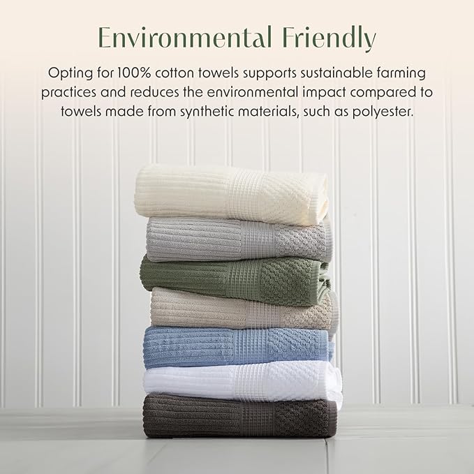 Springtree Home 100% Cotton Bath Towel Set of 4 | Super Soft & Absorbent with Quick-Dry Fibers | 4 Bath Towels | Textured and Durable Cotton | Krista Collection - High Rise Grey