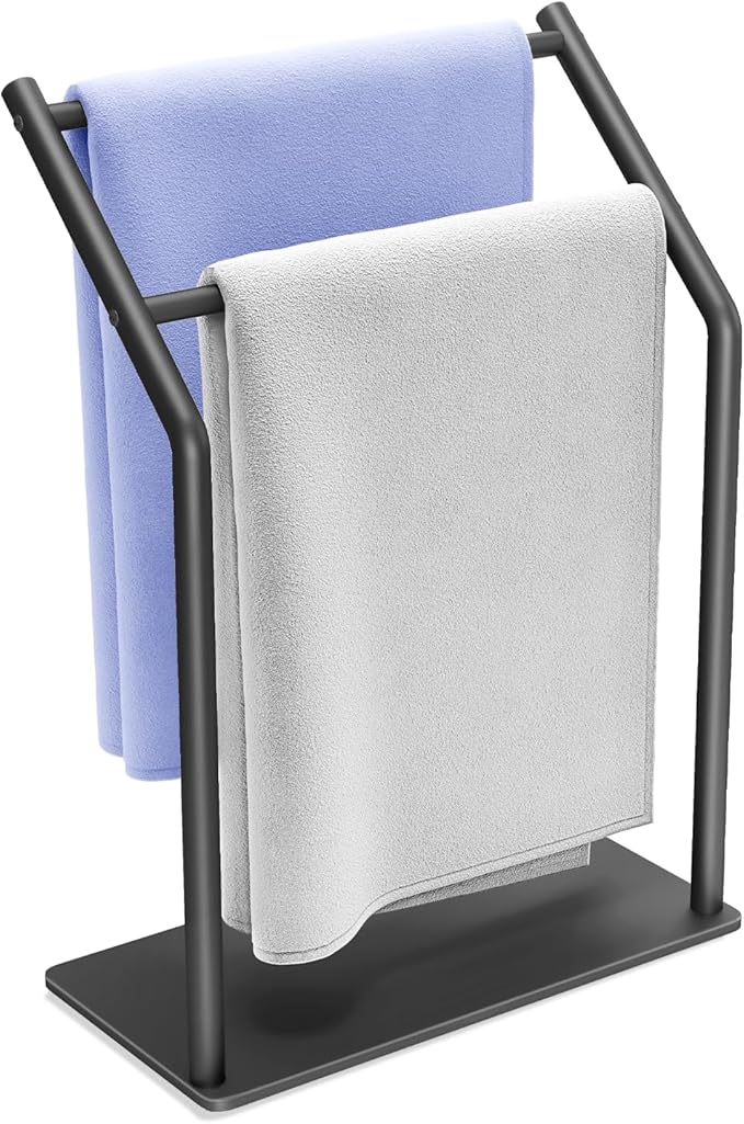 Gypie Hand Towel Holder Stand for Bathroom -Heavy Duty 304 Stainless Steel Ideal Countertop Hand Towel Rack with Silicone Pad, Black