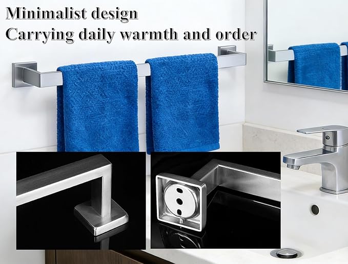 32 Inch Bathroom Towel Bar SUS304 Stainless Steel Brushed Nickel Towel Holder Wall Mounted Heavy Duty Towel Rack Bathroom Towel Rod Modern Square Base Design(1, Brushed Nickel, 32 Inch)