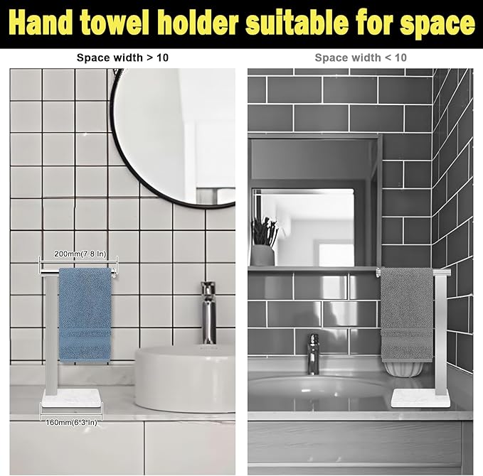 Stainless Steel L-Shaped Hand Towel Holder, SUS304 Bathroom Towel Rack with Thickened Base for Countertop Vanity (Chrome, Square Base)