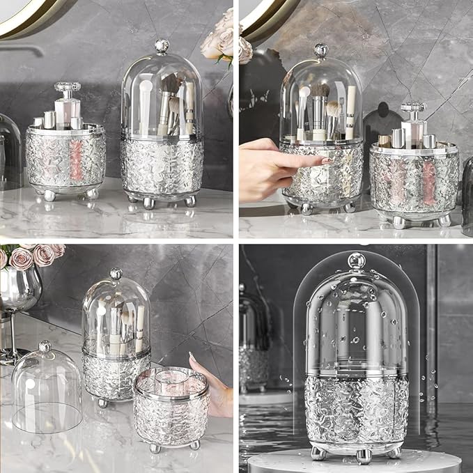 CrazyHome Makeup Organizer Countertop | Cosmetic Organizer for Vanity | Clear Organizers for Skincare, Lipstick 3-in-1 Makeup Storage Combo with Rotating Brush Holder & Stackable Drawer Box