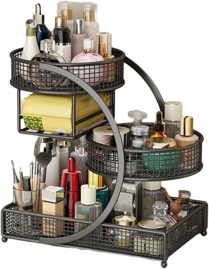 Multiple Tiers Metal Cosmetic Organizers Modern Storage Rack For Skincare Lipsticks Bathroom Countertop Without Tool