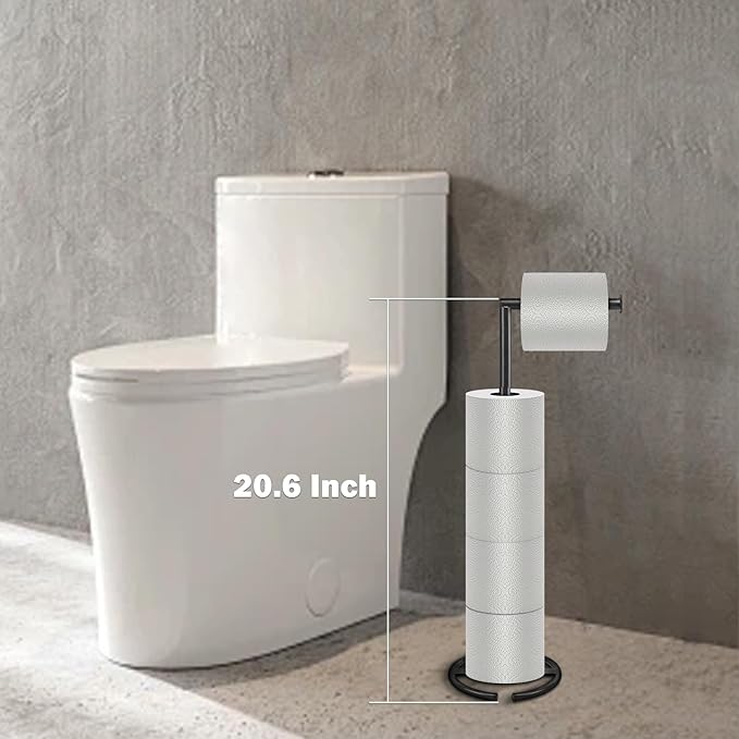 NearMoon Bath Toilet Paper Holder Stand- Modern Tissue Roll Holder Standing with Balanced Base, Rustproof Toilet Roll Holder for Bathroom/Kitchen Countertop (Matte Black, Metal Base)