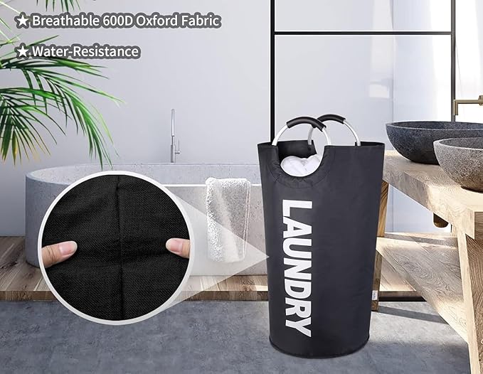 Large Laundry Basket Collapsible，Freestanding Clothes Hamper Bag with Handles – Tall Folding Dirty Laundry Bin，Sturdy Laundry Sorter for College Dorm，Laundry Room – 115L (Black)