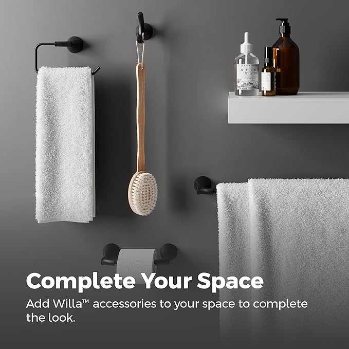 Pfister Willa Bath Towel Bar for Bathroom, 24-Inch, Wall-Mounted, Screw-in, Matte Black Finish, BTBWLL2B