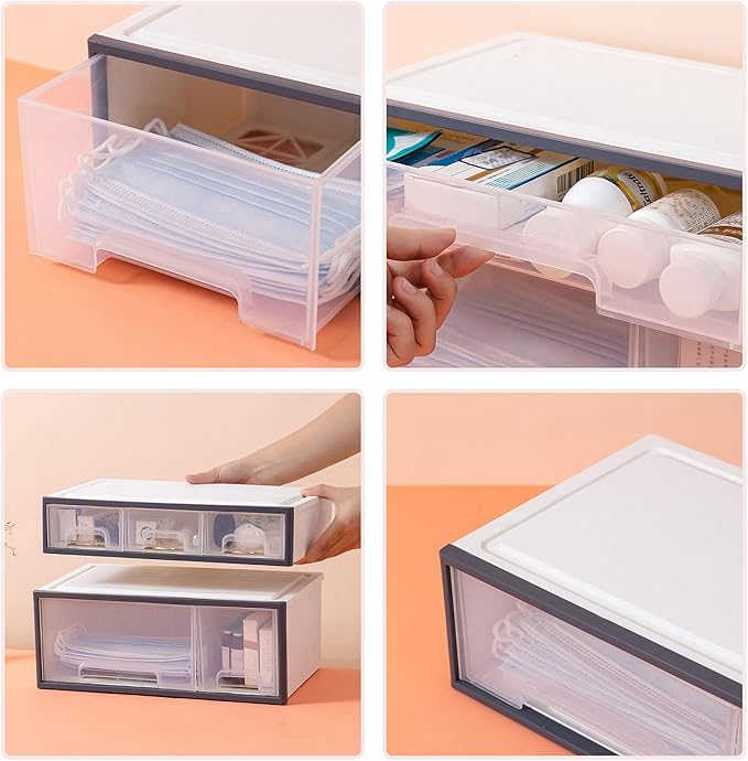 Medicine & Makeup Organizer, Cosmetic & Kitchen Spice Storage - 4 Drawer, 5 Slot Transparent Desktop Stationery Organizer