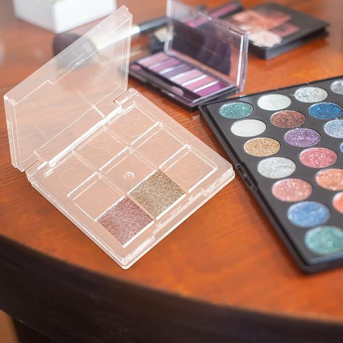 NOLITOY 2pcs Compact Transparent Empty Eyeshadow Box 9-Color Diy Refillable Makeup Palette Travel-Friendly Cosmetic Container 2.56 Inches