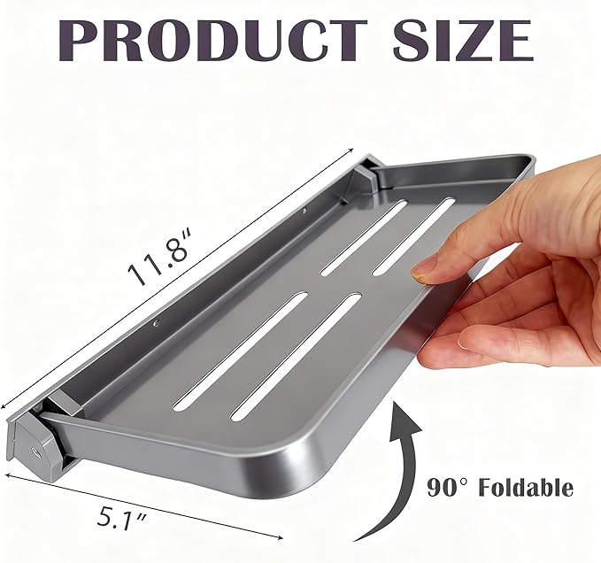 Small Folding Wall Shelf - Waterproof and Rust-Proof 90° fold Down - Easy Installation Folding Metal Shelf, Ideal for RV, Laundry, Toilet, Kitchen and Sofa (Gray 2PCS, 11.8inch)