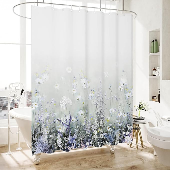 HMS Happy Memories Bohemian Plant Boho Floral Print Shower Curtain, Polyester Fabric Cloth for Bathroom Decor 72×72 Inch Standard Size with 12 Hooks, Also as Room Divider (Color 1)