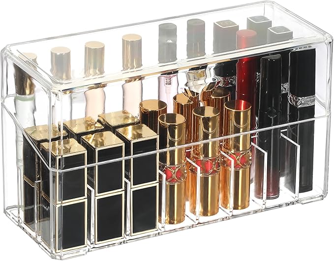 ELLDOO Rollerball Perfume Organizer, 24 Spaces Clear Acrylic Perfume Storage Holder Beauty Scent Holder, Makeup Lipgloss Lipstick Display Case with Lid