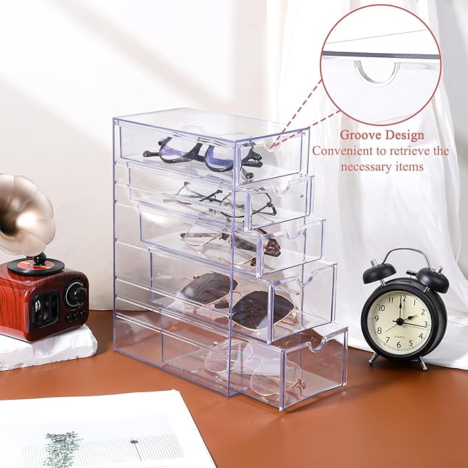 Hair Tie Organizer Clear Hair Accessories Organizer Storage Acrylic Hair-Clip Organizers Container Box with 5 Drawers for Girls
