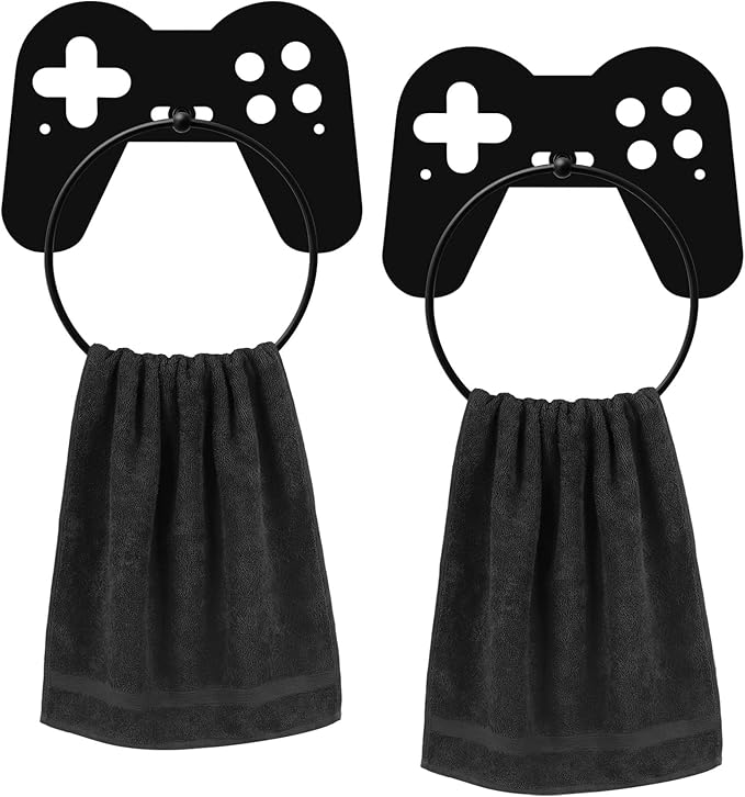 2pcs Gaming Metal Towel Rings Boys Room Towel Holder Oil Rubbed Bath Towels Ring Black Art Hand Towels Rack for Bathroom Kitchen Hanger Home Decors Gifts