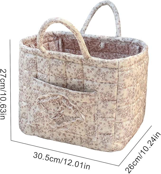 Quilted Storage Basket Boho Fabric Floral Laundry Nursery Basket Folding Quilted Baskets with handles for Car Clothes Toys