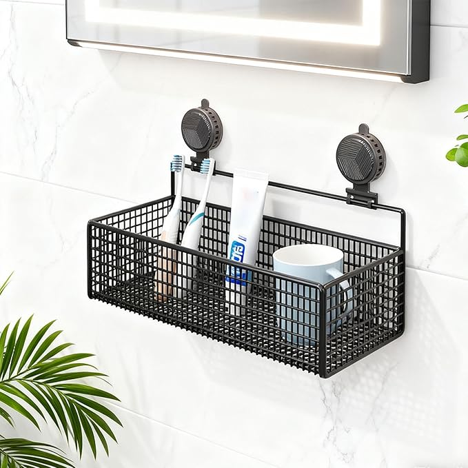 Bathroom Shelf with Suction Cup, Shampoo Holder, Bathroom Organizer, Black L