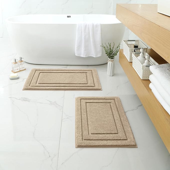 HOMEIDEAS Boho Bathroom Rugs, Modern Farmhouse Bathroom Decor, Super Soft and Absorbent Shower Mats, Non Slip, Machine Washable Bath Mat for Farmhouse Decor, 20" x 32" + 16" x 24"