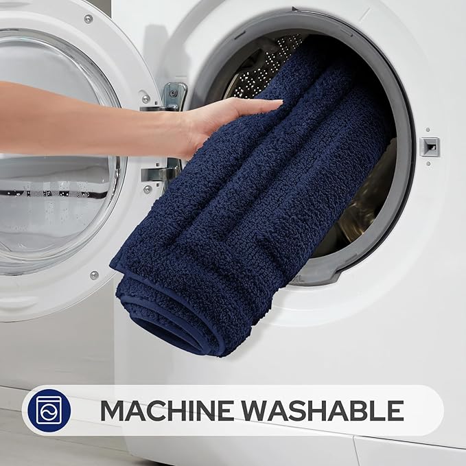 HOMEIDEAS Bathroom Rugs Sets 3 Piece, Microfiber Shaggy Bath Mat Set, Non-Slip Ultra Soft Carpet Mats, Large Rugs with U-Shaped Toilet for Bathroom, Tub, Shower,Navy Blue