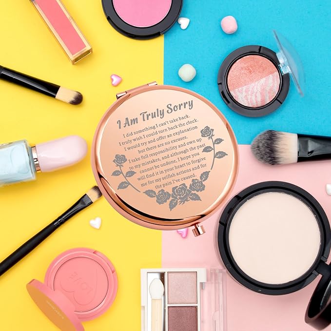 WSNANG Apology Gift for Her - Compact Folding Makeup Mirror - 'I Am Truly Sorry' - Forgive Me Gift