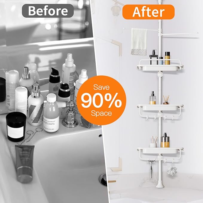 Upgrade Sturdy Shower Caddy Tension Pole Quick Installation Corner Shower Shelves 18/8 Stainless Steel Rustproof 4 Tier Adjustable Shower Rack for Bathtub Shampoo Accessories Storage 32-122inch