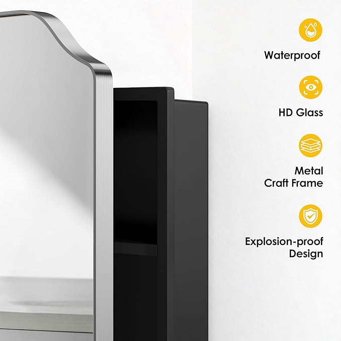 SogesHome Recessed Bathroom Mirror Medicine Cabinet with Storage, 15.7 x 23.6 Inch Wall Mounted Modern Octagon Vanity Organizer with Shelves, Space-Saving Elegant Bathroom Storage, Silver