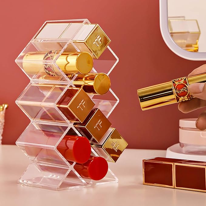 TEORG Fish-Shape Lipstick Organizer Tower - Lip Gloss Storage Holder Stand for 10 Lip Sticks Perfect for Makeup Cosmetic Vanity and Dresser Display, Clear Acrylic (1-pack)