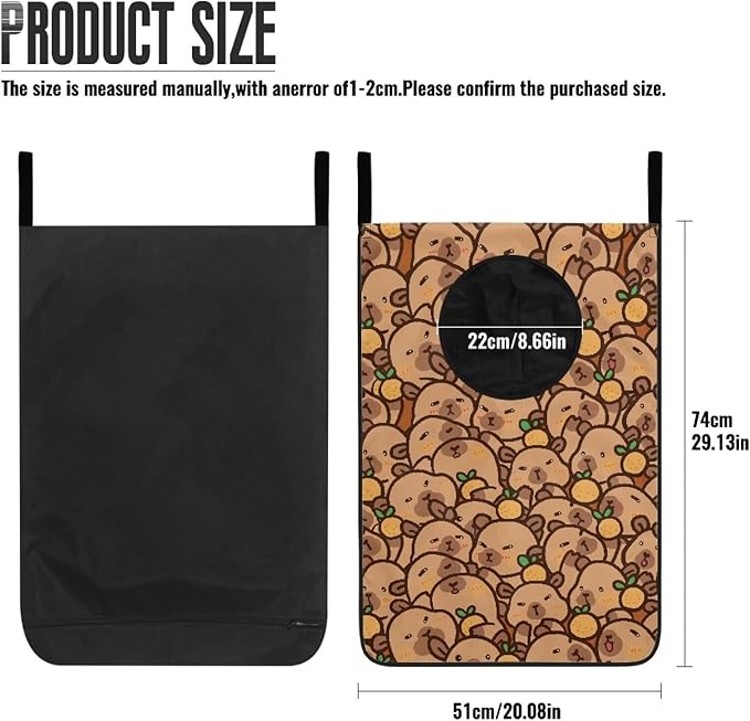 ZOUTAIRONG Cartoon Capibala Printed Hanging Laundry Hamper Laundry Bag Zipper Toys Storage Organizers for Bedroom, Closet, Home, Dorm Over The Door Laundry Hamper