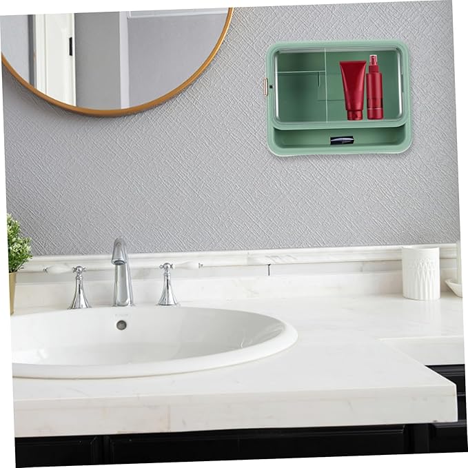 SOLUSTRE Wall Mounted Bathroom Shelf Organizer Multi-Layer Space-Saving Storage Rack for Small Bathrooms Green Rectangular Design for Clean and Protected Decor