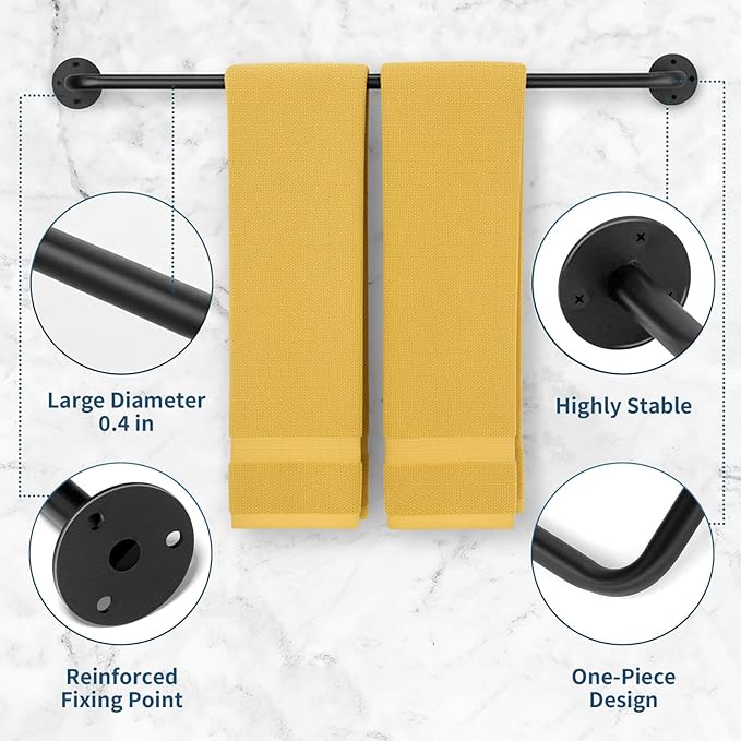 2 Packs Towel Bar 24-Inch Black Stainless Steel, Wall Mounted Bathroom Towel Rack with Mounting Screws, Rustproof
