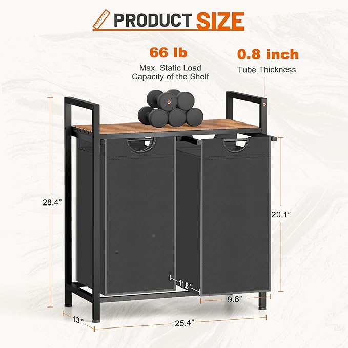 Sonharlar Laundry Hamper, Laundry Sorter with 2 Pull-Out Removable Oxford Fabric Bags Cloth Laundry Basket 2 x 10 Gallons (Grey and Rustic Brown)