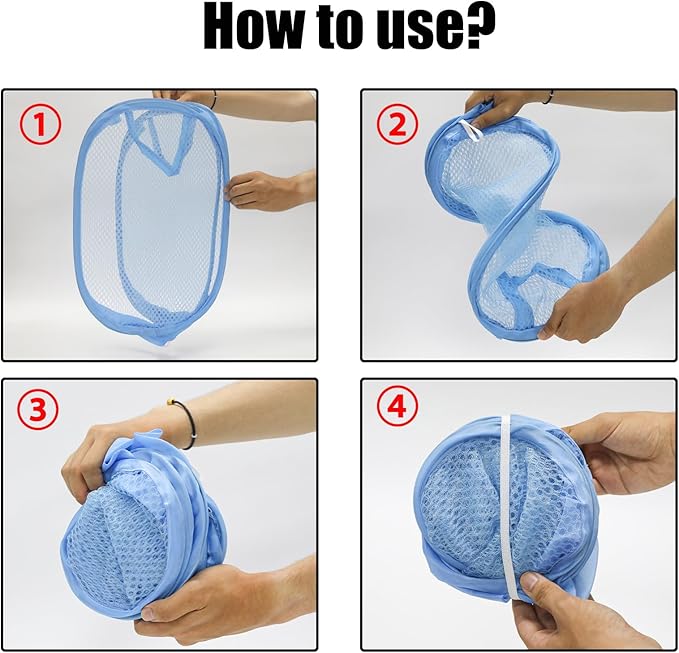 2Pcs Popup Mesh Laundry Baskets, Collapsible and Portable Laundry Hamper, Ideal for Travel and Home Use (Purple & Blue)