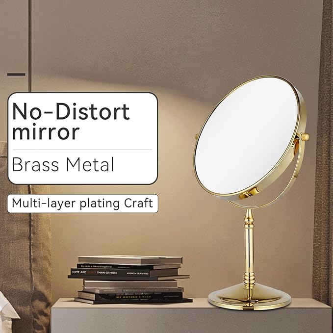 DOWRY 8-Inch Tabletop Two-Sided Swivel Vanity Mirror with 7X Magnification Gifts for Women Wife Mom Teengirls Gold Finish (7X)
