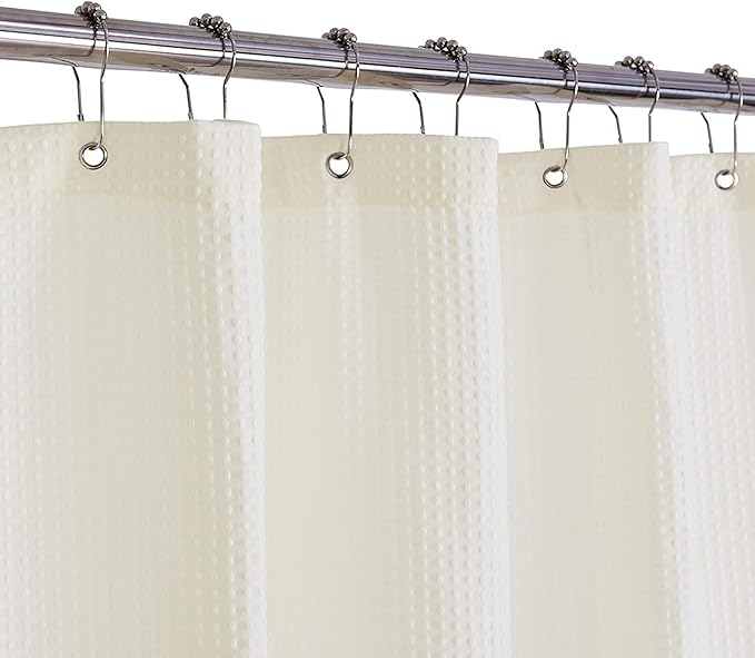 Barossa Design Waffle Weave Fabric Shower Curtain Heavyweight 230 GSM, Hotel Luxury, Water Repellent, Washable, Cream Diamond Pattern Pique for Decorative Bathroom Curtains