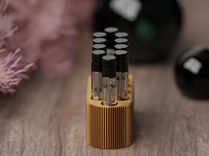 Perfume Sample Organizer for Bathroom or Vanity ?€? Ideal Makeup and Skincare Storage, Desk and Bathroom Counter Organizer, Gift for Her (2mL Gold - Fits Mini Perfume Samples)
