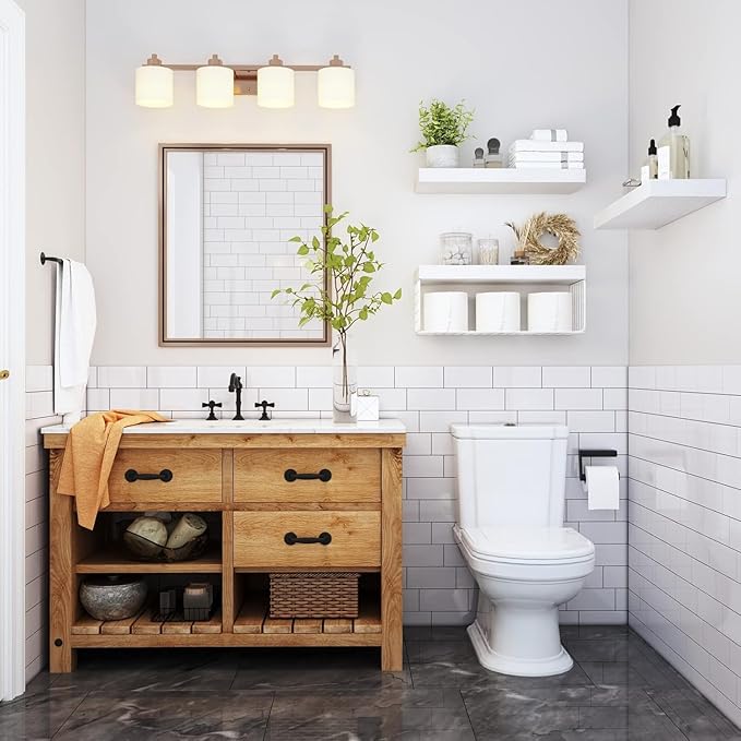 Bathroom Shelves Over Toilet - Heavy Duty Storage Rack, 25+ lbs Weight Capacity, Minimalist Design Wall Mounted Floating Shelves Toilet Paper Storage Farmhouse Decor Shelf 16 inch (White, General, 3)
