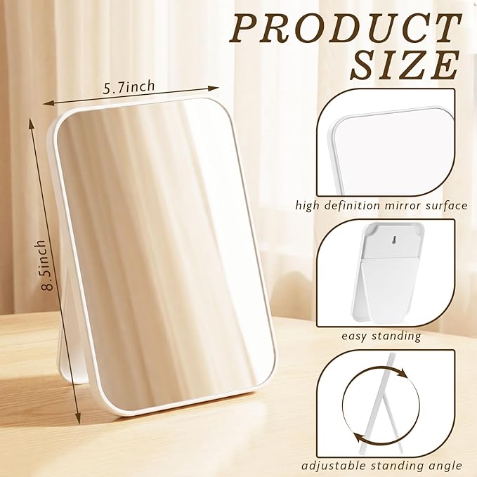 Cinnvoice 24 Pack Desktop Makeup Mirror Bulk 90° Adjustable Portable 8" Vanity Table Mirror with Stand, Folding Travel for Makeup Party Spa Party, Women, Cosmetics Personal Beauty (White)