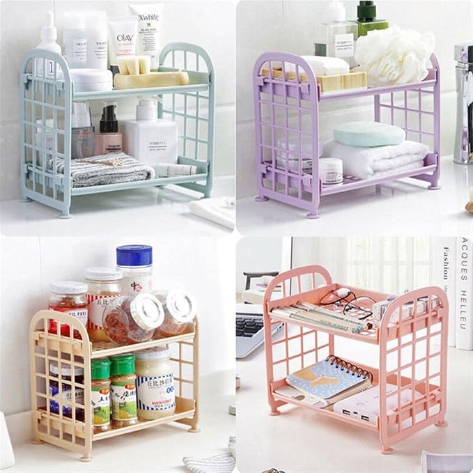 TOMYEUS Bathroom Shelf Plastic Holder Storage Shelf 2 Tier Freestanding Durable Unit Indoor Garage Kitchen Bathroom Shelf Multi-Function Storage Shelf Bathroom Wall Shelves (Color : A)