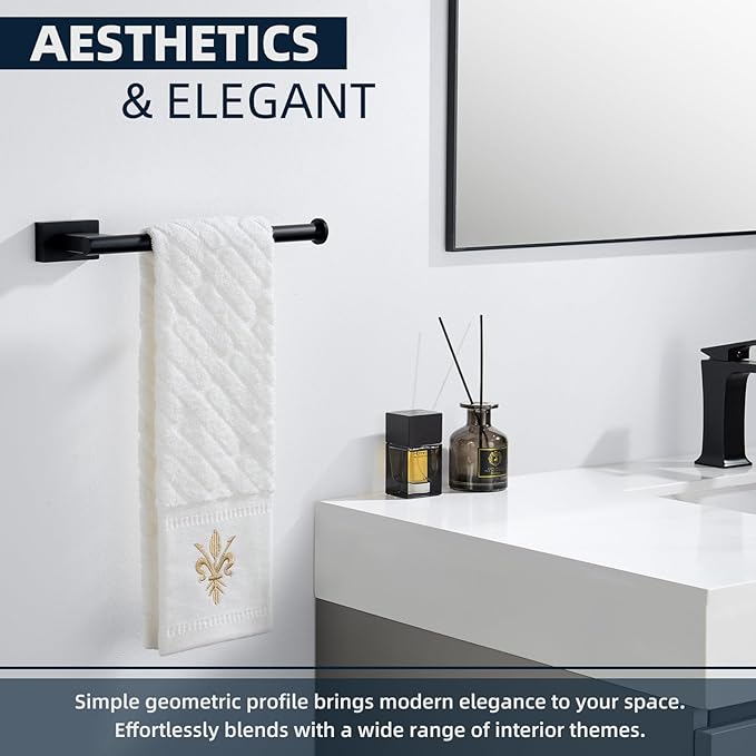 Suyar Hand Towel Holder Matte Black, SUS 304 Stainless Steel Hand Towel Rack for Bathroom Kitchen, Wall Mounted