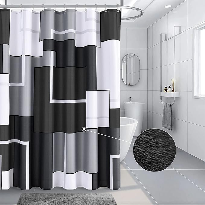 Hokibero Shower Curtains for Bathroom Shower Curtains Set Modern Geometric Standard Bathroom Curtain Polyester Heavy Duty for Hotels Bathtubs, 72x78 Black