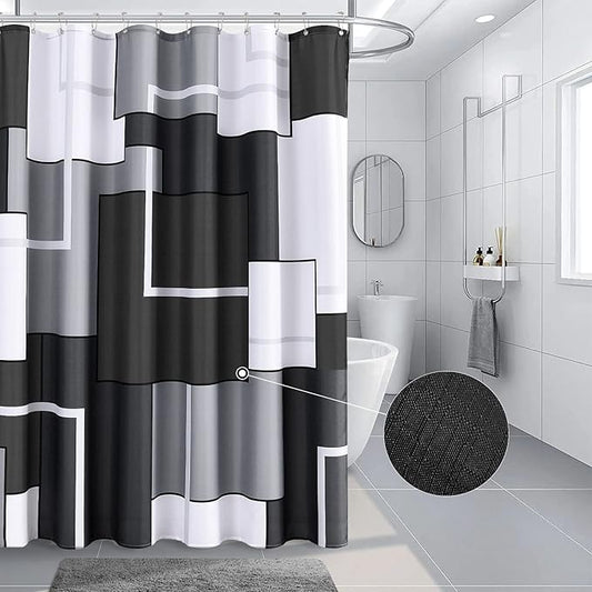 Hokibero Shower Curtains for Bathroom Shower Curtains Set Modern Geometric Standard Bathroom Curtain Polyester Heavy Duty for Hotels Bathtubs, 72x78 Black