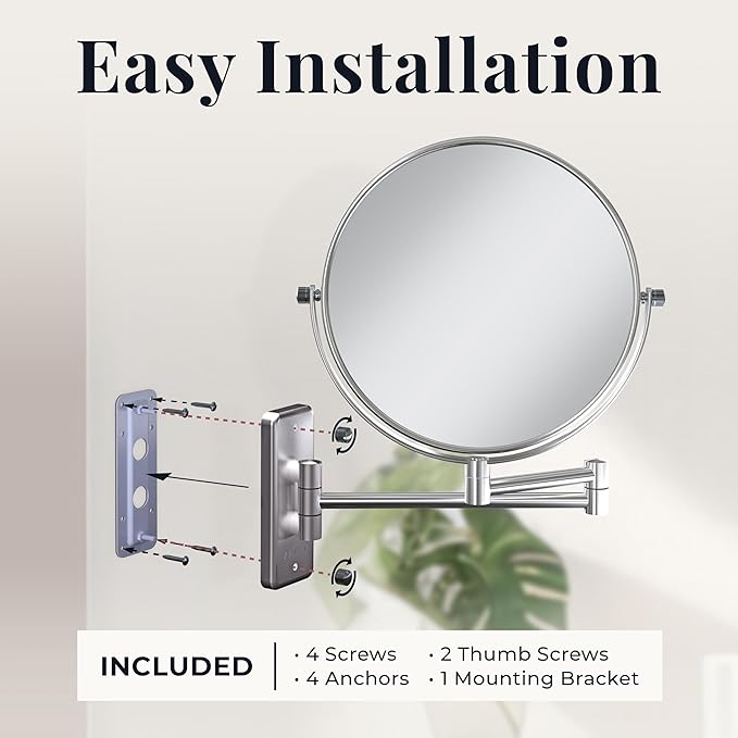 Zadro Two Sided Dual Arm Wall Mount Mirror, Satin Nickel, 5X-1X