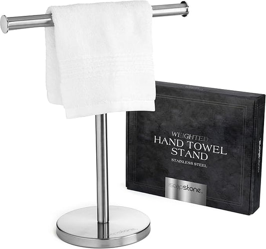Luxury Hand Towel Holder Stand with Heavy Base, SUS 304 Stainless Steel Towel Rack, T-Shape, Freestanding Towel Stand for Bathroom Vanity or Kitchen Countertop, Waterproof Counter Organizer