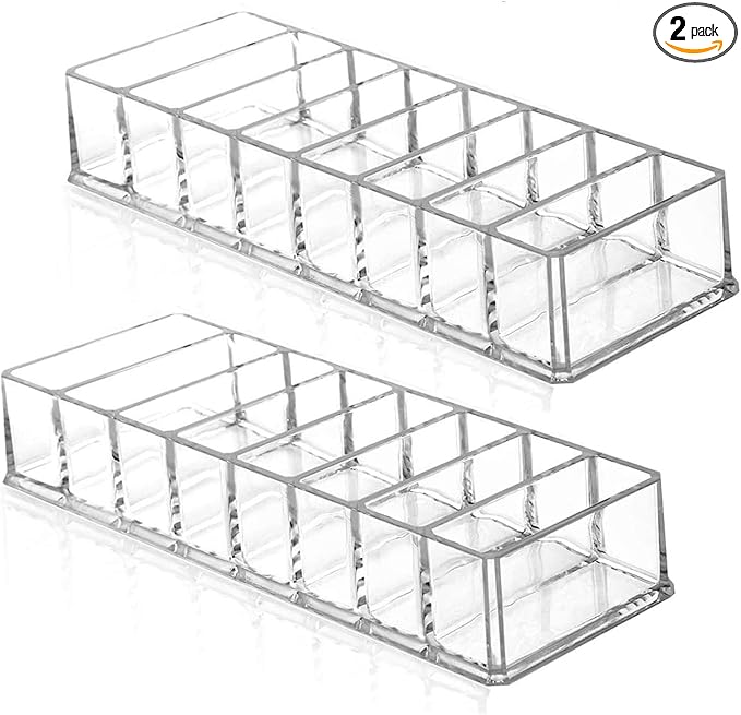 2 Pcs Clear Acrylic Compact Organizer Blushes Highlighters Eyeshadow Makeup Organizer, 8 Spaces