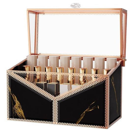 Lipstick Organizer Lipstick Holder - 24 Spaces, Tempered Glass Lip Gloss and Perfume Organizer,Vanity Lipstick Holder and Organizer.Black