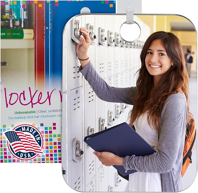 Shave Well Locker Mirror for Office, Gym, or School Desk | Full-Face Travel-Friendly Hanging Mirror with Convenient Handheld Option | Includes Removable Adhesive Hook