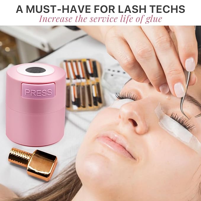 Pretty memory Eyelash Glue Storage Container with Thermometer, Lash Glue Holder Eyelash Extensions Adhesive Jar Stand Sealed Lash Extension Supplies, Pink
