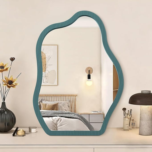 Desk Mirror with Wood Stand Makeup Standing Portable Wood Tabletop Mirror for Hanging High Definition Room Decor Small Modern Vanity Living Room Bedroom Tabletop Bathroom